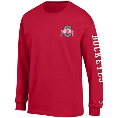 Shop Champion Scarlet Ohio State Buckeyes Team Stack 3-hit Long Sleeve T-shirt