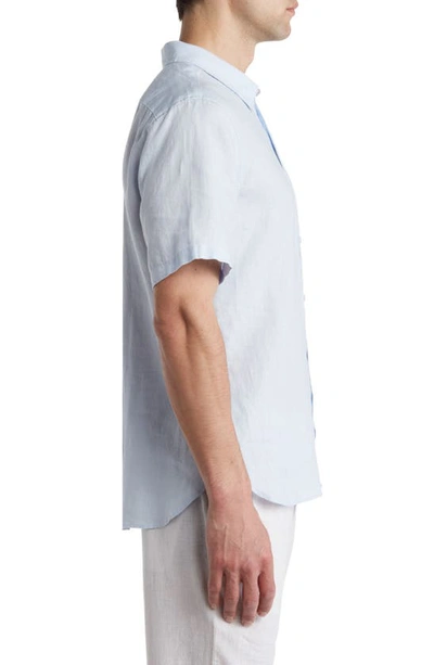 Vince Classic Fit Short Sleeve Linen Shirt In Glacier