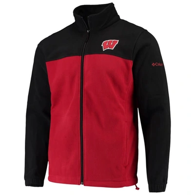 Shop Columbia Black/red Wisconsin Badgers Flanker Iii Fleece Team Full-zip Jacket
