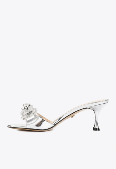 Shop Mach & Mach 65 Double Bow Patent Leather Mules In Metallic