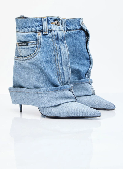 Shop Dolce & Gabbana Women Denim Boots In Blue
