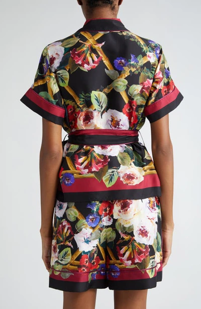 Shop Dolce & Gabbana Dolce&gabbana Floral Belted Silk Camp Shirt In Hh4yaroseto Bordo Rosso