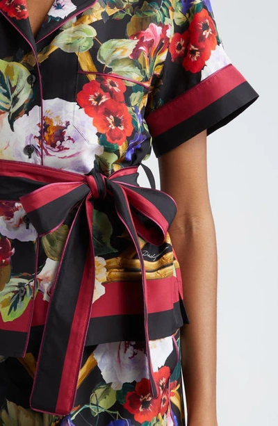 Shop Dolce & Gabbana Dolce&gabbana Floral Belted Silk Camp Shirt In Hh4yaroseto Bordo Rosso