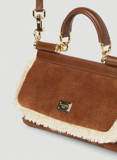 Shop Dolce & Gabbana Women Sicily Suede Small Handbag In Brown