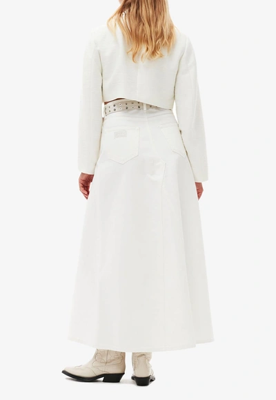 Shop Ganni A-line Maxi Denim Skirt In White