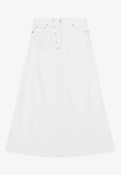 Shop Ganni A-line Maxi Denim Skirt In White