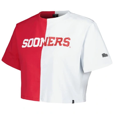 Shop Hype And Vice Crimson/white Oklahoma Sooners Color Block Brandy Cropped T-shirt