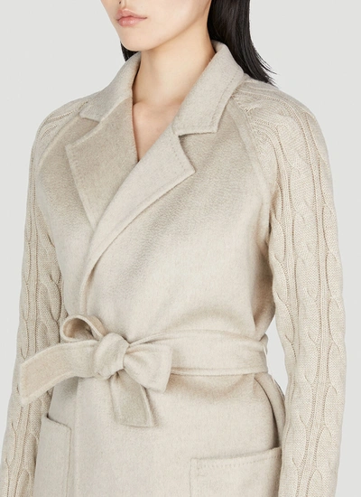 Shop Max Mara Women Cable Knit Coat In Cream