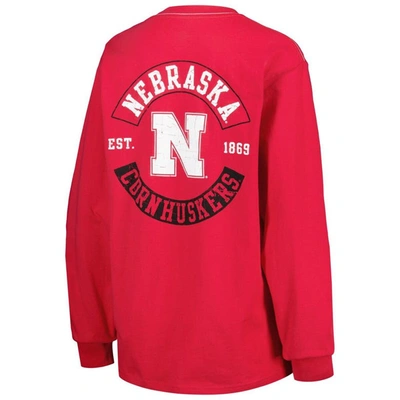 Shop League Collegiate Wear Scarlet Nebraska Huskers Oversized Pocket Long Sleeve T-shirt