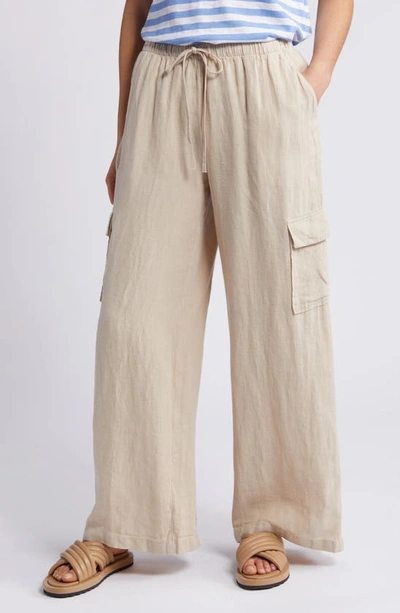 Shop Caslon (r) Drawstring Wide Leg Linen Cargo Pants In Tan Oxford