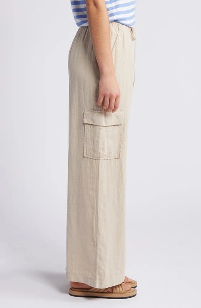 Shop Caslon (r) Drawstring Wide Leg Linen Cargo Pants In Tan Oxford