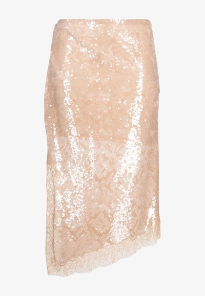 Shop Jonathan Simkhai Amrita Asymmetric Sequined Midi Skirt In Gold