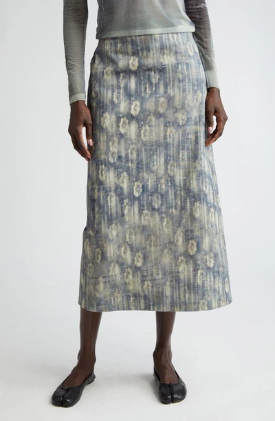Shop Elliss Distressed Floral Denim Skirt In Blue Print Multi