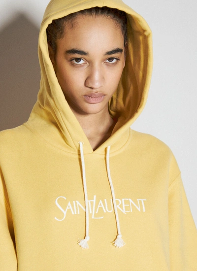 Shop Saint Laurent Women Logo Embroidery Hooded Sweatshirt In Yellow
