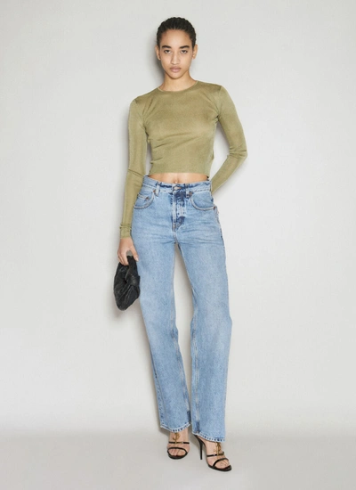 Shop Saint Laurent Women Long Baggy Jeans In Blue