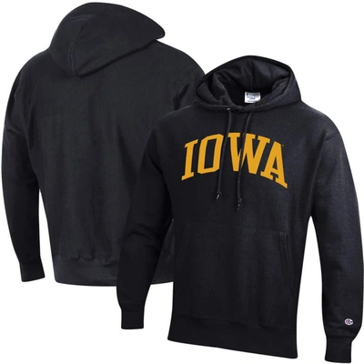 Shop Champion Black Iowa Hawkeyes Team Arch Reverse Weave Pullover Hoodie