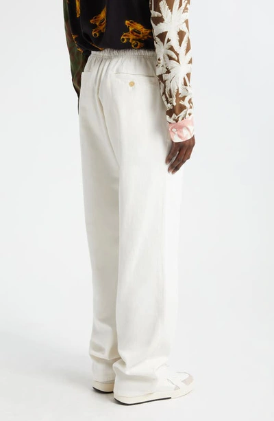 Shop Palm Angels Monogram Embroidered Straight Leg Pants In Off White Black
