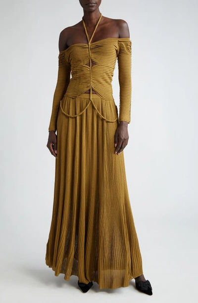 Shop Altuzarra Imia Ruched Off-the-shoulder Cutout Gown In 000370 Kalamata