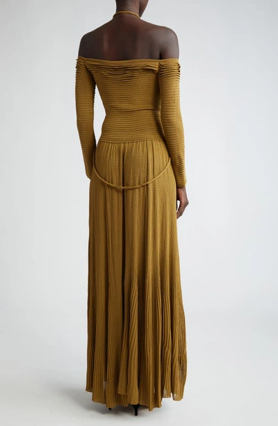 Shop Altuzarra Imia Ruched Off-the-shoulder Cutout Gown In 000370 Kalamata