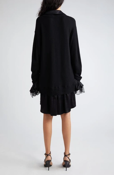 Shop Cinq À Sept Atlas Santina Mixed Media Long Sleeve Sweater Dress In Black/ Black