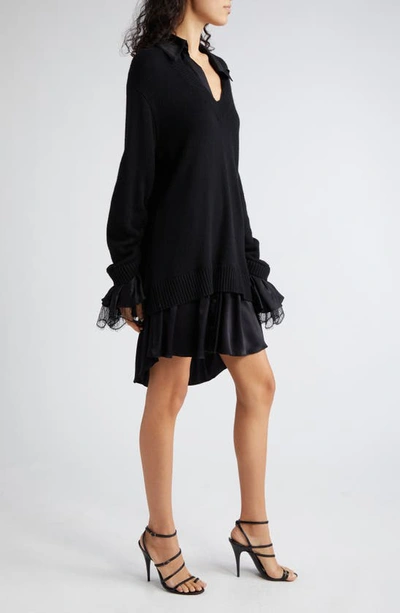 Shop Cinq À Sept Atlas Santina Mixed Media Long Sleeve Sweater Dress In Black/ Black