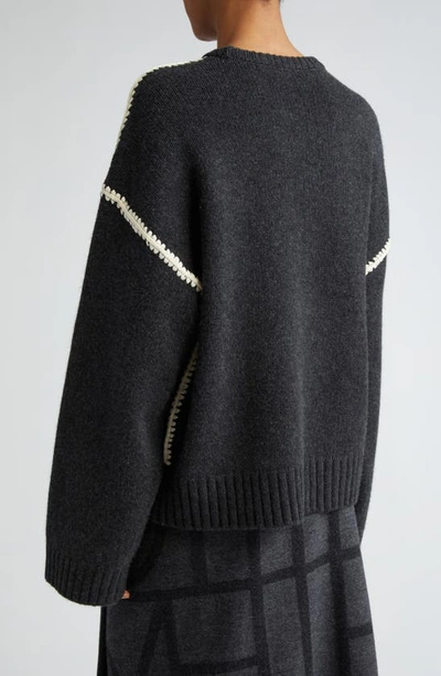 Shop Totême Shell Stitch Trim Wool, Cashmere & Cotton Sweater In Grey Melange