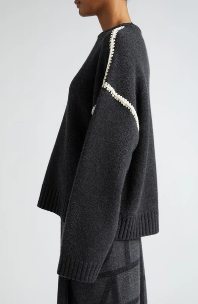 Shop Totême Shell Stitch Trim Wool, Cashmere & Cotton Sweater In Grey Melange