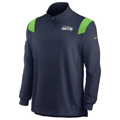Shop Nike College Navy Seattle Seahawks Sideline Coach Chevron Lockup Quarter-zip Long Sleeve Top