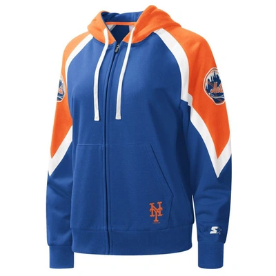 Shop Starter Royal/orange New York Mets Hail Mary Full-zip Hoodie