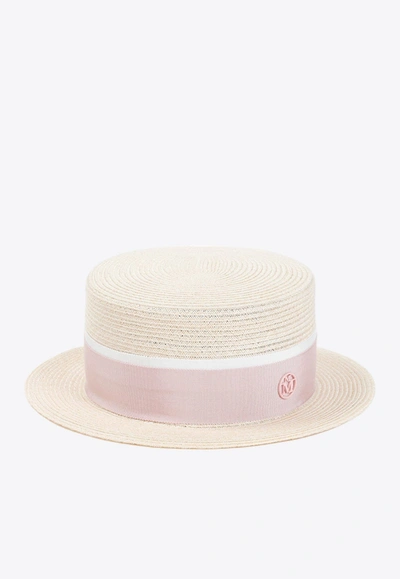 Shop Maison Michel Auguste Boater Hat In Nude