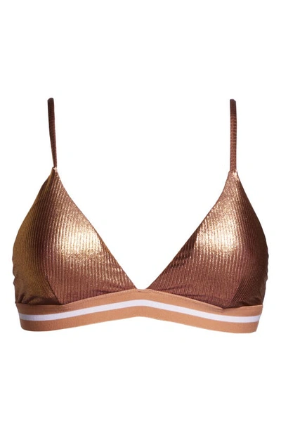 Shop Topshop Metallic Ribbed Triangle Bikini Top In Bronze