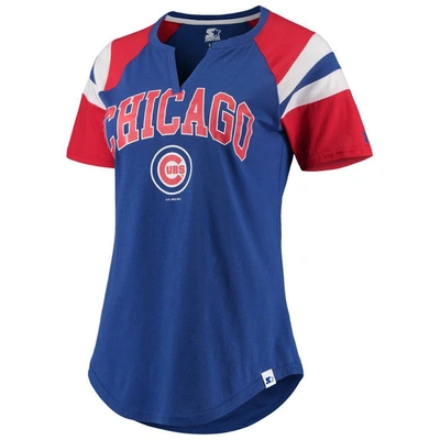 Shop Starter Royal/red Chicago Cubs Game On Notch Neck Raglan T-shirt