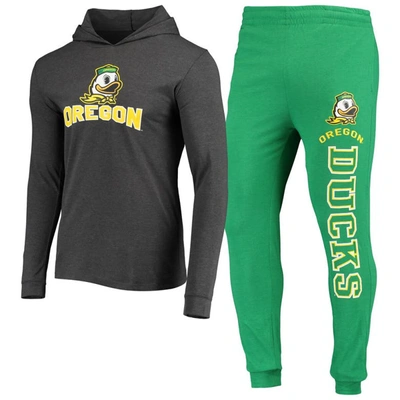 Shop Concepts Sport Green/heather Charcoal Oregon Ducks Meter Long Sleeve Hoodie T-shirt & Jogger Pajama