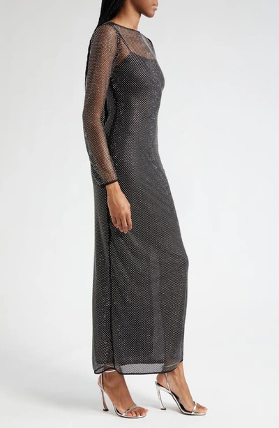 Shop Ramy Brook Lulu Long Sleeve Metallic Mesh Dress In Black Stud