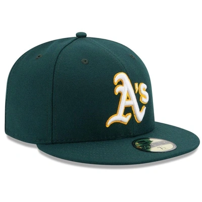 Shop New Era Green Oakland Athletics Road Authentic Collection On Field 59fifty Performance Fitted Hat