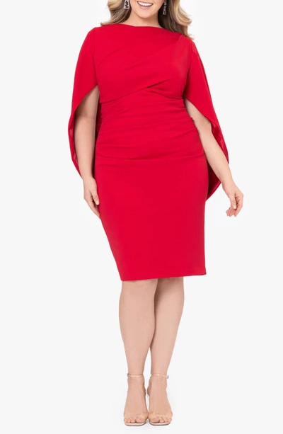 Betsy & Adam Short Scuba Crepe Drape Back Dress In Red