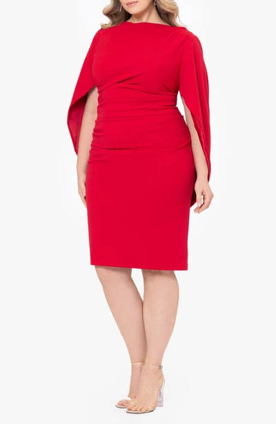 Betsy & Adam Short Scuba Crepe Drape Back Dress In Red