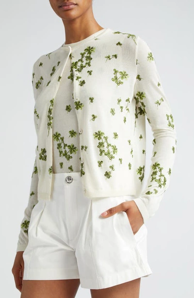 Shop Giambattista Valli Garden Embroidered Cashmere & Silk Cardigan In Ivory