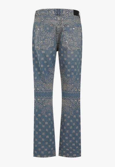 Shop Amiri Bandana Jacquard Straight Jeans In Blue