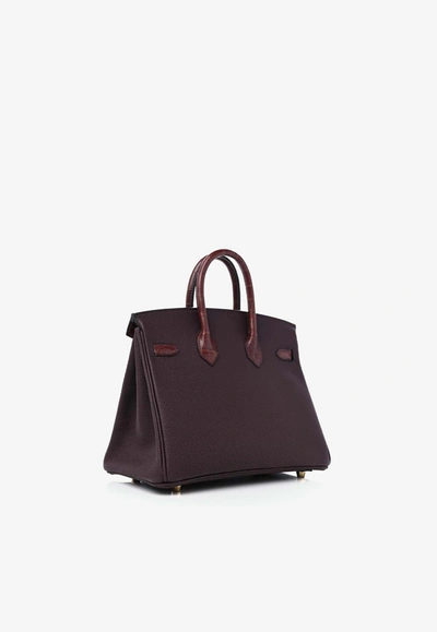 Shop Hermes Birkin 25 Touch In Rouge Sellier Togo And Bourgogne Matte Alligator With Gold Hardware