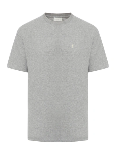 Shop Saint Laurent T-shirt With Embroidery In Grey