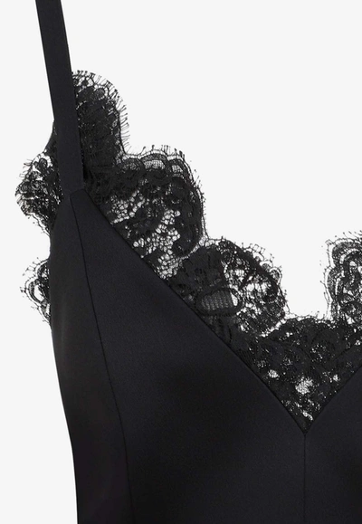 Shop Khaite Bo Lace-trim Satin Mini Dress In Black