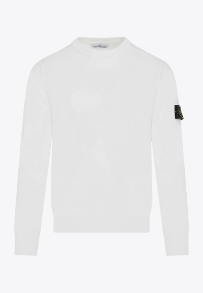 Shop Stone Island Buttoned-patch Knitted Sweater In White