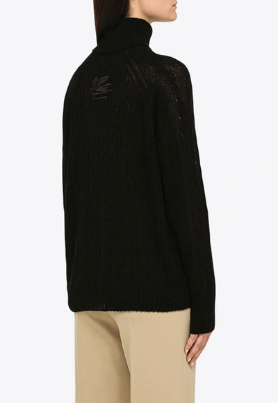 Shop Etro Cable-knit High-neck Sweater In Black