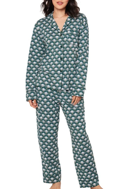 Shop Petite Plume Sonnet Of Swans Print Piped Pima Cotton Pajamas In Green