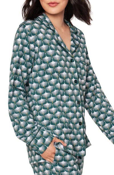 Shop Petite Plume Sonnet Of Swans Print Piped Pima Cotton Pajamas In Green