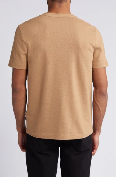 Shop Hugo Boss Tiburt Textured Cotton Blend T-shirt In Medium Beige