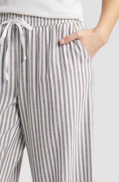 Shop Caslon Stripe Drawstring Wide Leg Linen Blend Pants In Olive- White Brianne Stripe