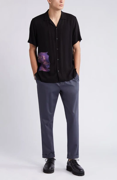 Shop Open Edit Floral Print Relaxed Fit Camp Shirt In Black Orchids