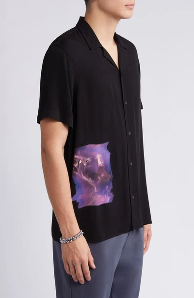 Shop Open Edit Floral Print Relaxed Fit Camp Shirt In Black Orchids